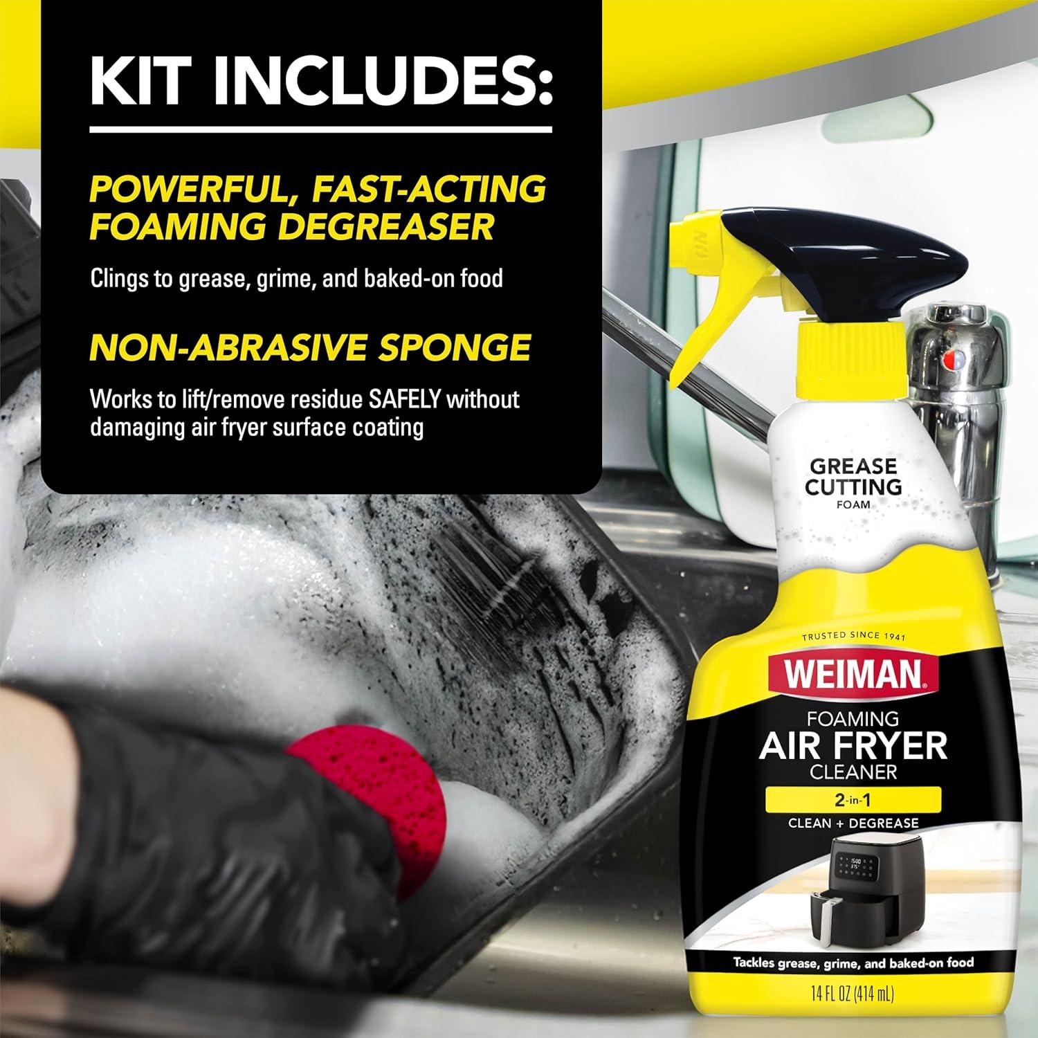 image:imageWeiman Foaming Air Fryer Cleaning Kit Cleaner amp Degreaser for Ceramic Baskets amp Trays Removes Grease Grime Oil amp BakedOn Food Includes NonAbrasive Sponge FastActing ResidueFree 14 oz