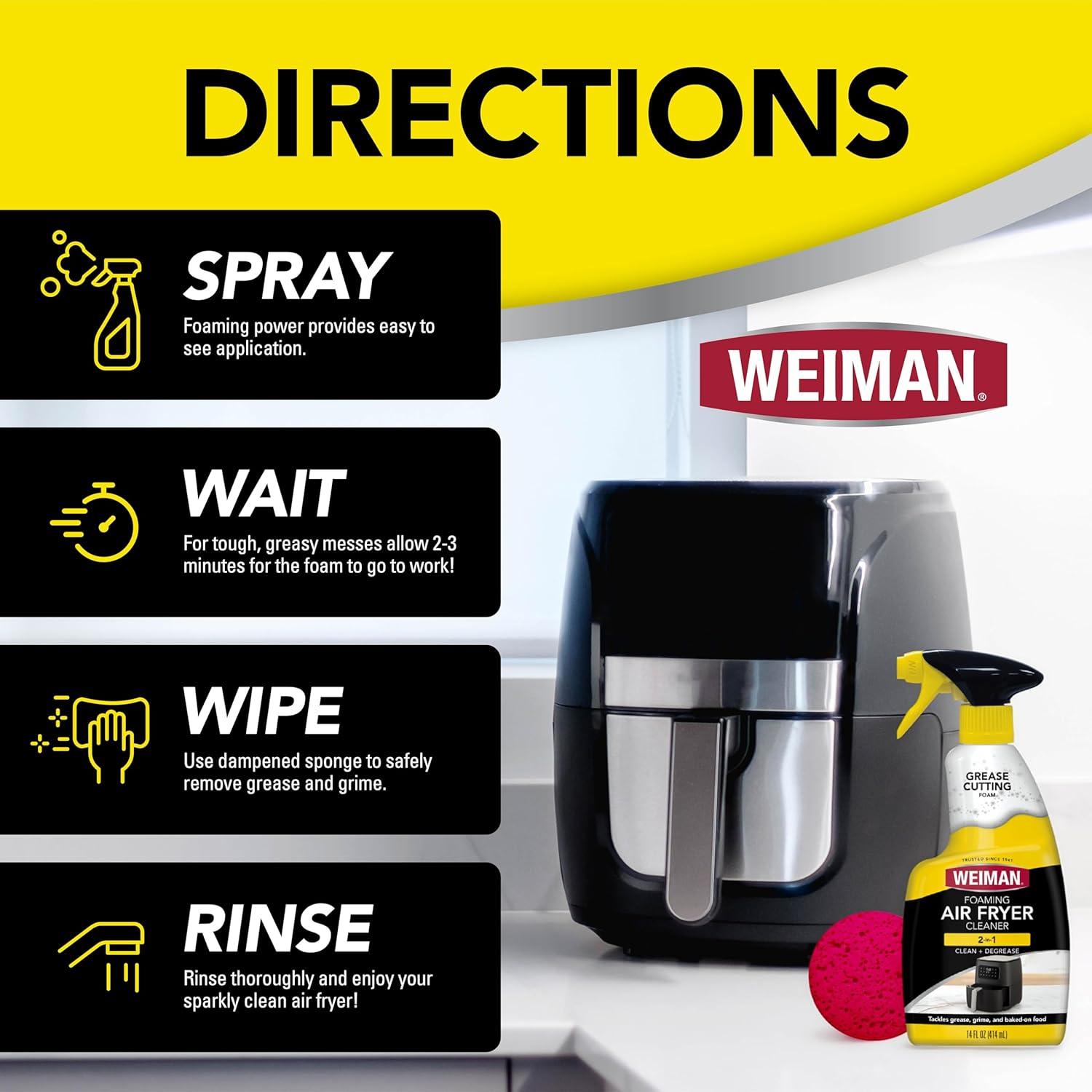 image:imageWeiman Foaming Air Fryer Cleaning Kit Cleaner amp Degreaser for Ceramic Baskets amp Trays Removes Grease Grime Oil amp BakedOn Food Includes NonAbrasive Sponge FastActing ResidueFree 14 oz