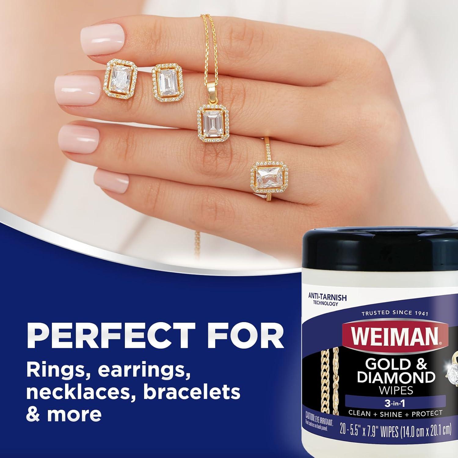 image:imageWeiman Gold amp Diamond 3in1 Wipes The Premium Jewelry Cleaner Removes Tarnish and Dirt Restores amp Protect Sparkle and Shine EasytoUse Wipes Safe for Silver Platinum Gemstone Titanium