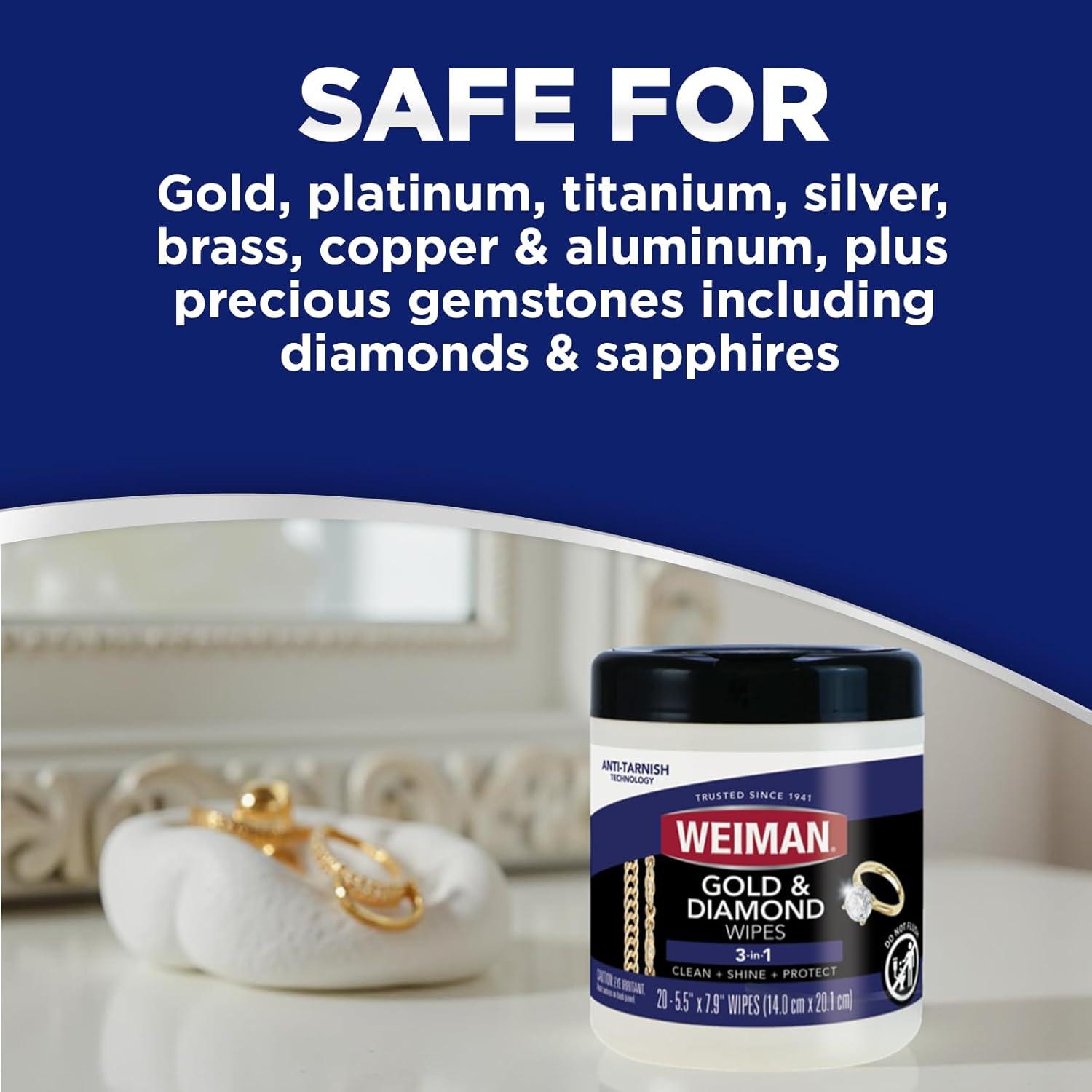 image:imageWeiman Gold amp Diamond 3in1 Wipes The Premium Jewelry Cleaner Removes Tarnish and Dirt Restores amp Protect Sparkle and Shine EasytoUse Wipes Safe for Silver Platinum Gemstone Titanium