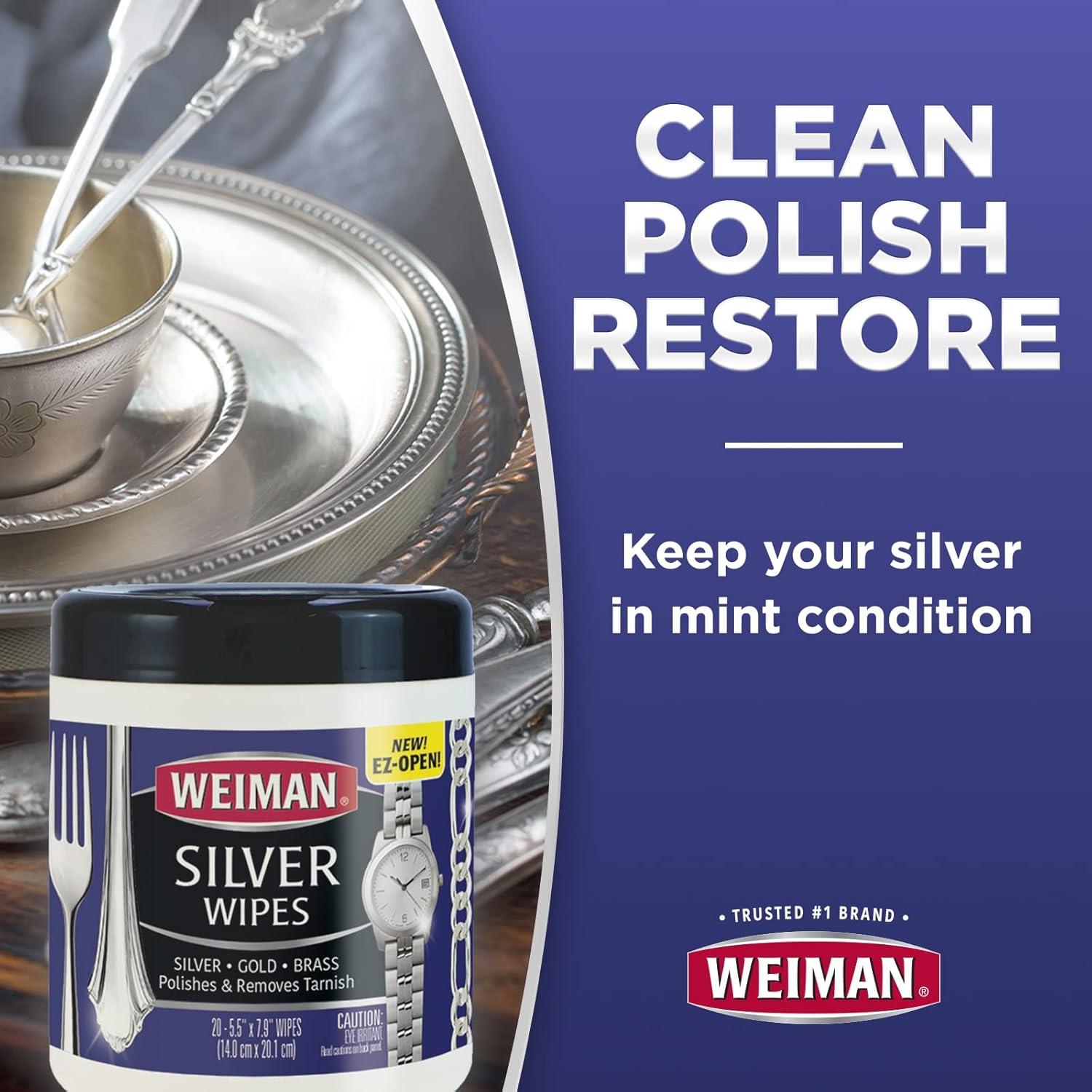 image:imageWeiman Jewelry Polish Cleaner Tarnish Remover Wipes 40 Count Use on Silver Jewelry Antique Silver Gold Brass Copper and Aluminum20 Count