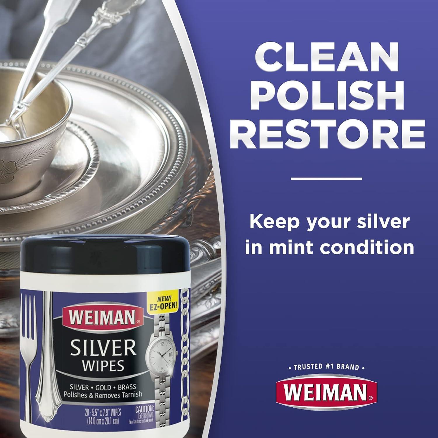 image:imageWeiman Jewelry Polish Cleaner Tarnish Remover Wipes 40 Count Use on Silver Jewelry Antique Silver Gold Brass Copper and Aluminum40 Count