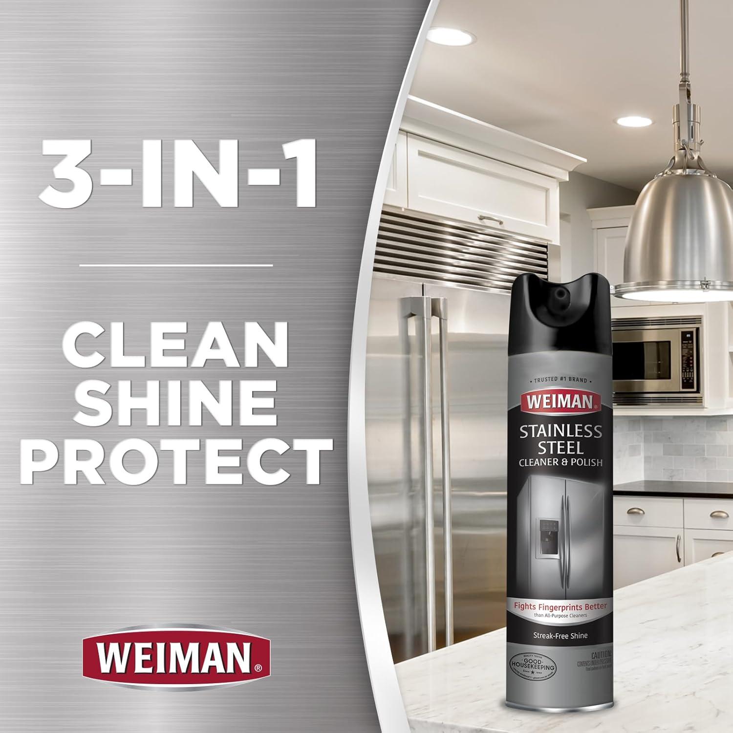 image:imageWeiman Stainless Steel Cleaner amp Polish 2 Pack Aerosol Anti Fingerprint Spray Stainless Steel Cloth Water Spots amp Grease No Streaks or Residue Safe for Metal Polish Chrome Appliances amp Sinks34 Ounce Pack of 2