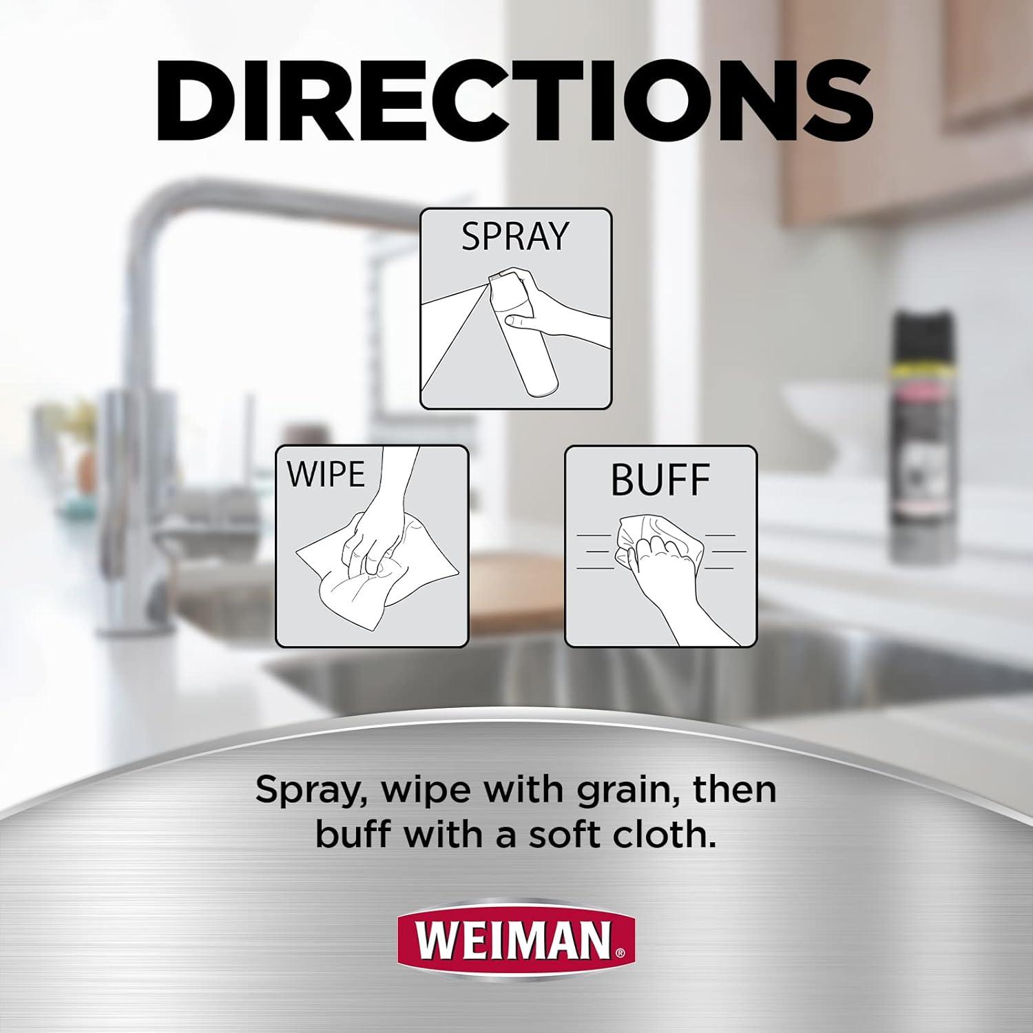 image:imageWeiman Stainless Steel Cleaner amp Polish 2 Pack Aerosol Anti Fingerprint Spray Stainless Steel Cloth Water Spots amp Grease No Streaks or Residue Safe for Metal Polish Chrome Appliances amp Sinks34 Ounce Pack of 2