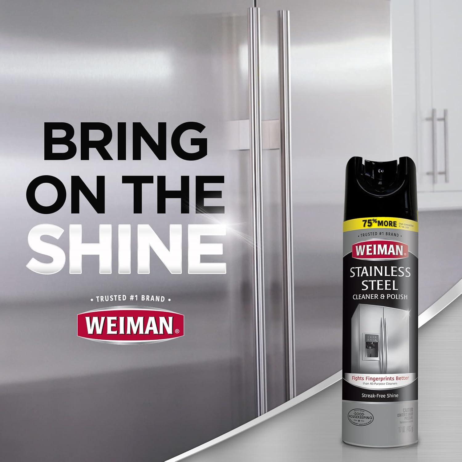 image:imageWeiman Stainless Steel Cleaner amp Polish 2 Pack Aerosol Anti Fingerprint Spray Stainless Steel Cloth Water Spots amp Grease No Streaks or Residue Safe for Metal Polish Chrome Appliances amp Sinks34 Ounce Pack of 2