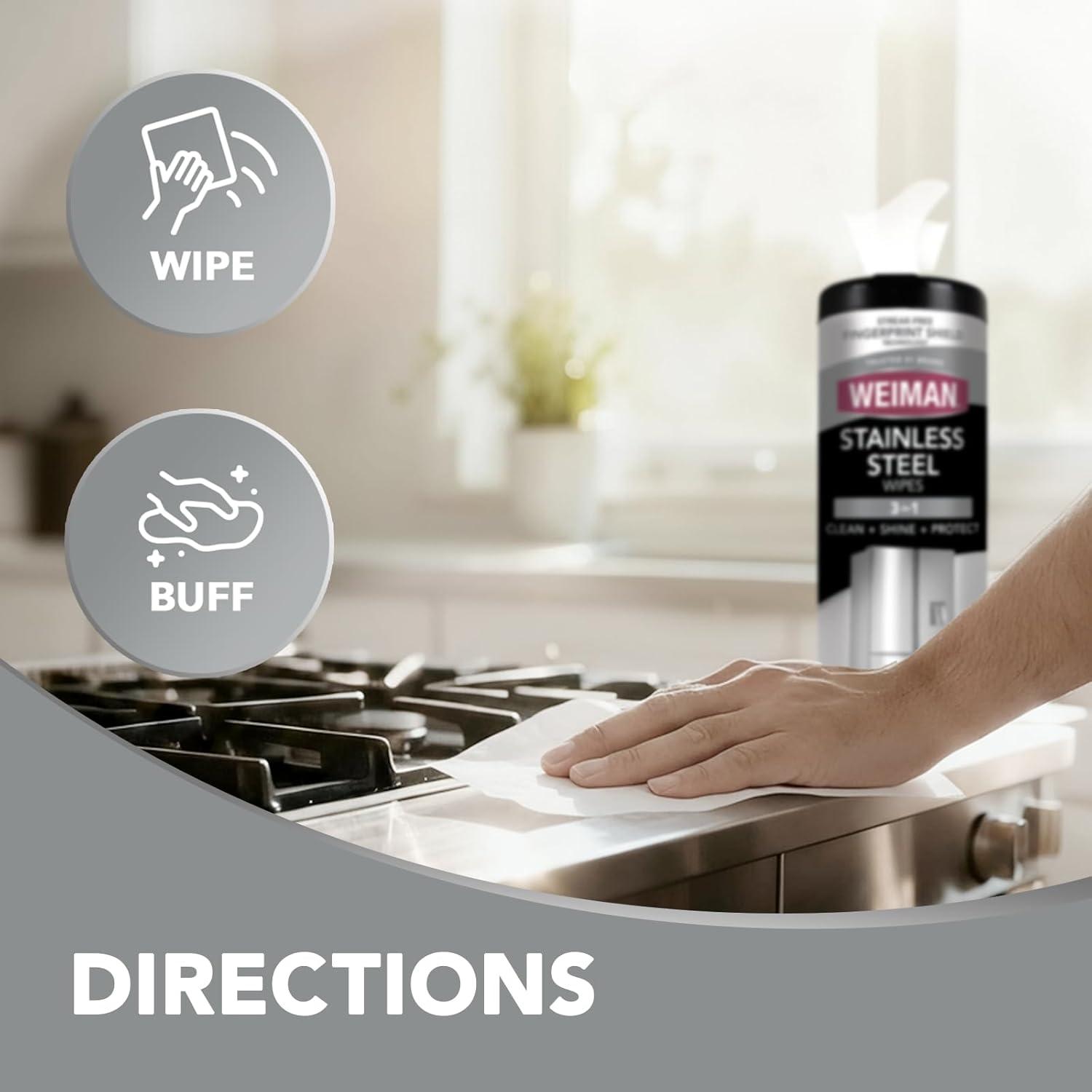 image:imageWeiman Stainless Steel Cleaner amp Polish Kit 2 Wipes amp Cloth AntiFingerprint Removes Grease Water Spots Streaks amp Residue Polishing Cleaner Safe for Appliances Chrome Sinks amp Grill Exteriors30 Count Pack of 2