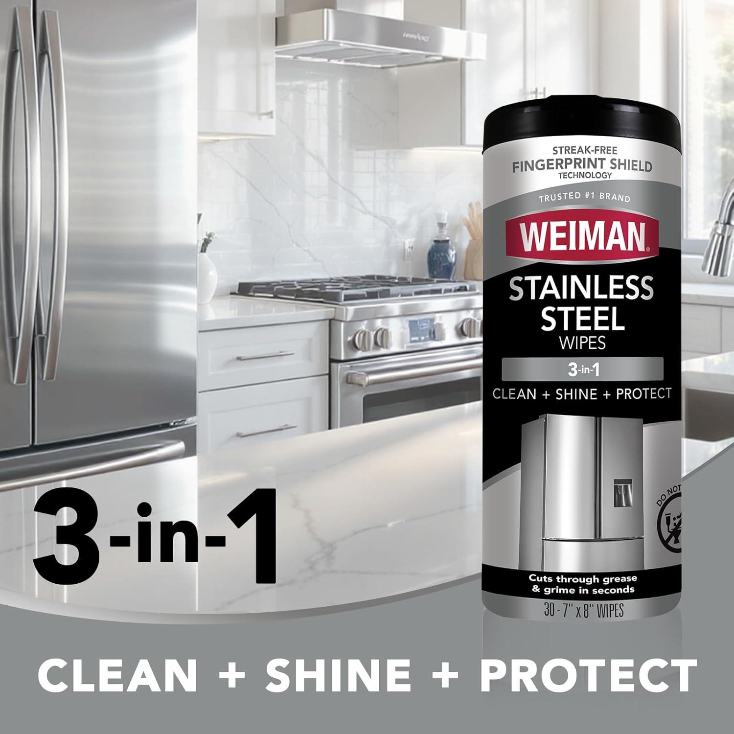 image:imageWeiman Stainless Steel Cleaner amp Polish Kit 2 Wipes amp Cloth AntiFingerprint Removes Grease Water Spots Streaks amp Residue Polishing Cleaner Safe for Appliances Chrome Sinks amp Grill Exteriors30 Count Pack of 2