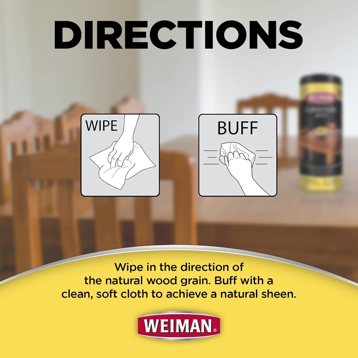 image:imageWeiman Wood Polish and Cleaning Wipes For Furniture Cleaner Protect from Watermarks Stains amp Aging No BuildUp UVX15 Prevent Drying Fading amp Discoloration 2 Pack with Microfiber Cloth20 Count Pack of 3