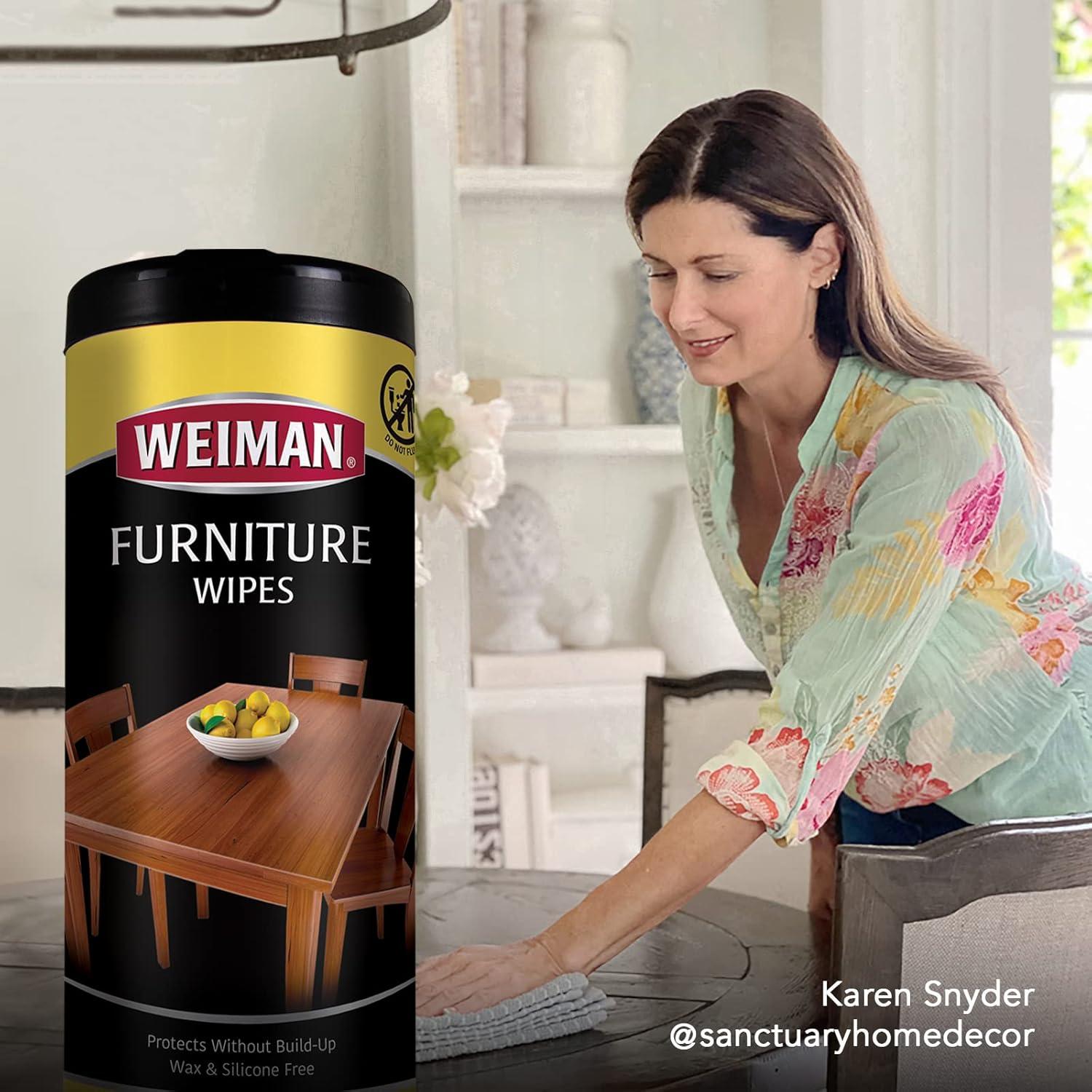 image:imageWeiman Wood Polish and Cleaning Wipes For Furniture Cleaner Protect from Watermarks Stains amp Aging No BuildUp UVX15 Prevent Drying Fading amp Discoloration 2 Pack with Microfiber Cloth30 Count Pack of 4