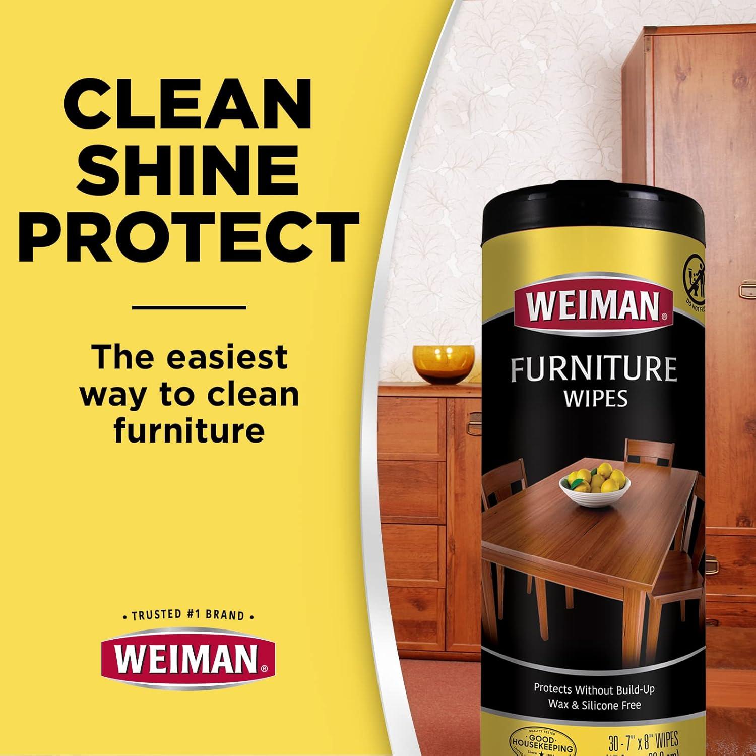 image:imageWeiman Wood Polish and Cleaning Wipes For Furniture Cleaner Protect from Watermarks Stains amp Aging No BuildUp UVX15 Prevent Drying Fading amp Discoloration 2 Pack with Microfiber Cloth20 Count Pack of 3