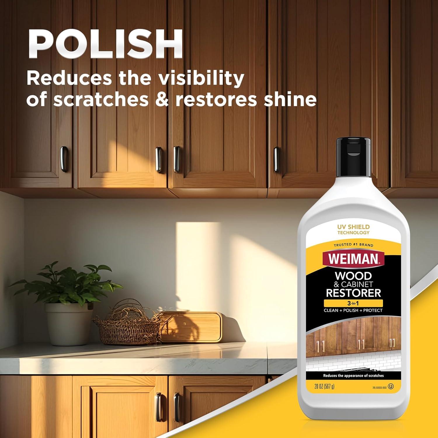 image:imageWeiman Wood and Cabinet Restorer 3In1 Bundle Removes Dirt Residue Dust Reduces Scratches Restore Shine Prevent Fading UV Shield Technology Safe for Antique Wood Tables Chairs CabinetsWood Restorer Kit