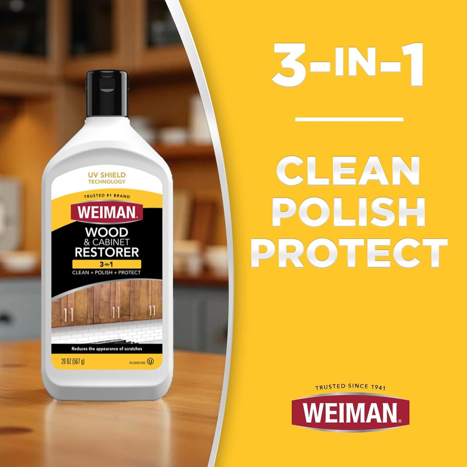 image:imageWeiman Wood and Cabinet Restorer 3In1 Bundle Removes Dirt Residue Dust Reduces Scratches Restore Shine Prevent Fading UV Shield Technology Safe for Antique Wood Tables Chairs CabinetsWood Restorer Kit