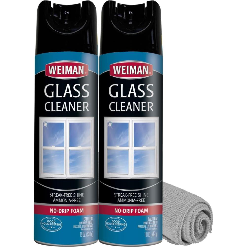 image:imageWeiman Glass Cleaner Aerosol Spray for Windows Mirrors Shower Doors No Drip Foam Residue amp Streak Free Shine Ammonia Free Dissolves Fingerprints Smudges amp Dirt 19 Oz Pack of 2
