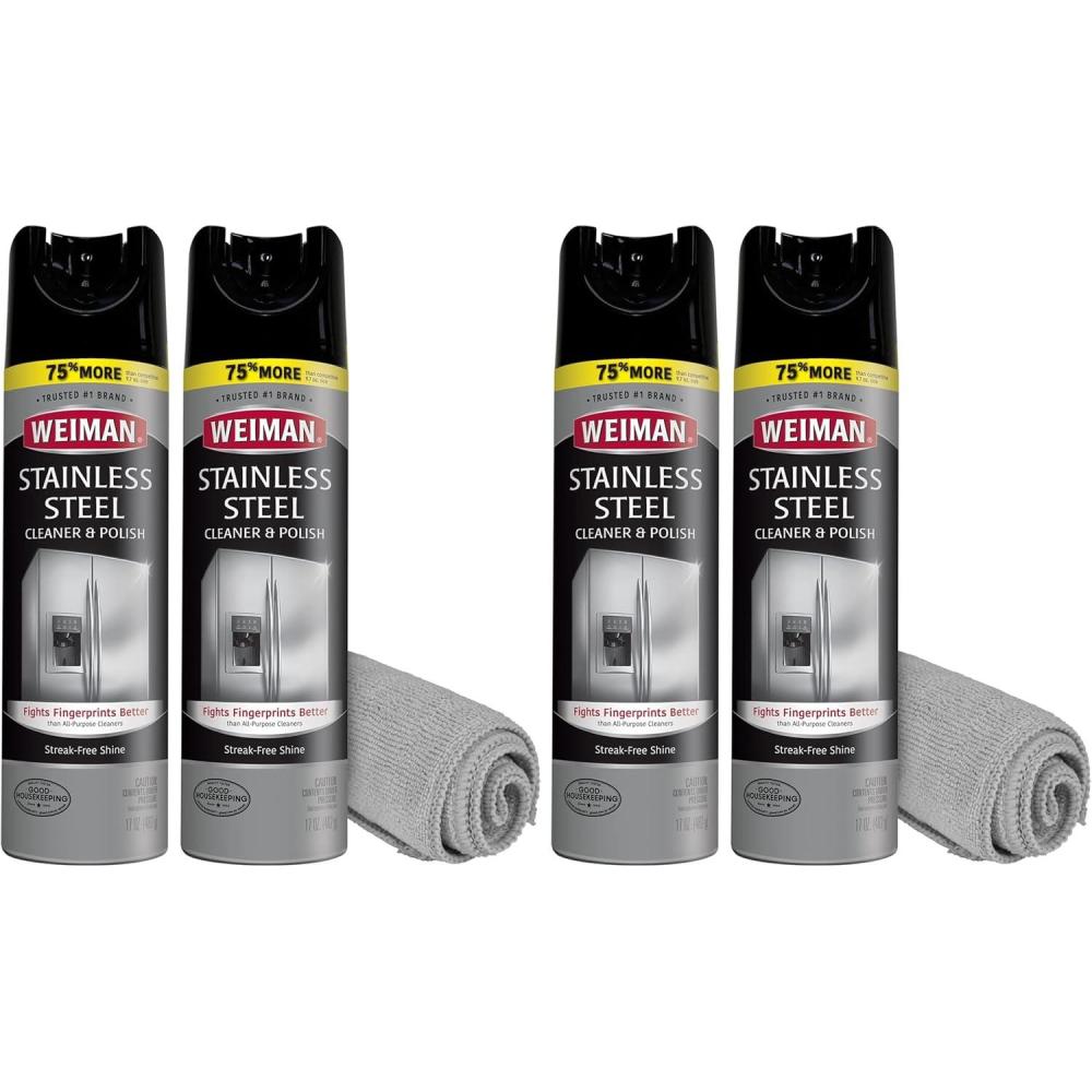 image:imageWeiman Stainless Steel Cleaner amp Polish 2 Pack Aerosol Anti Fingerprint Spray Stainless Steel Cloth Water Spots amp Grease No Streaks or Residue Safe for Metal Polish Chrome Appliances amp Sinks34 Ounce Pack of 2