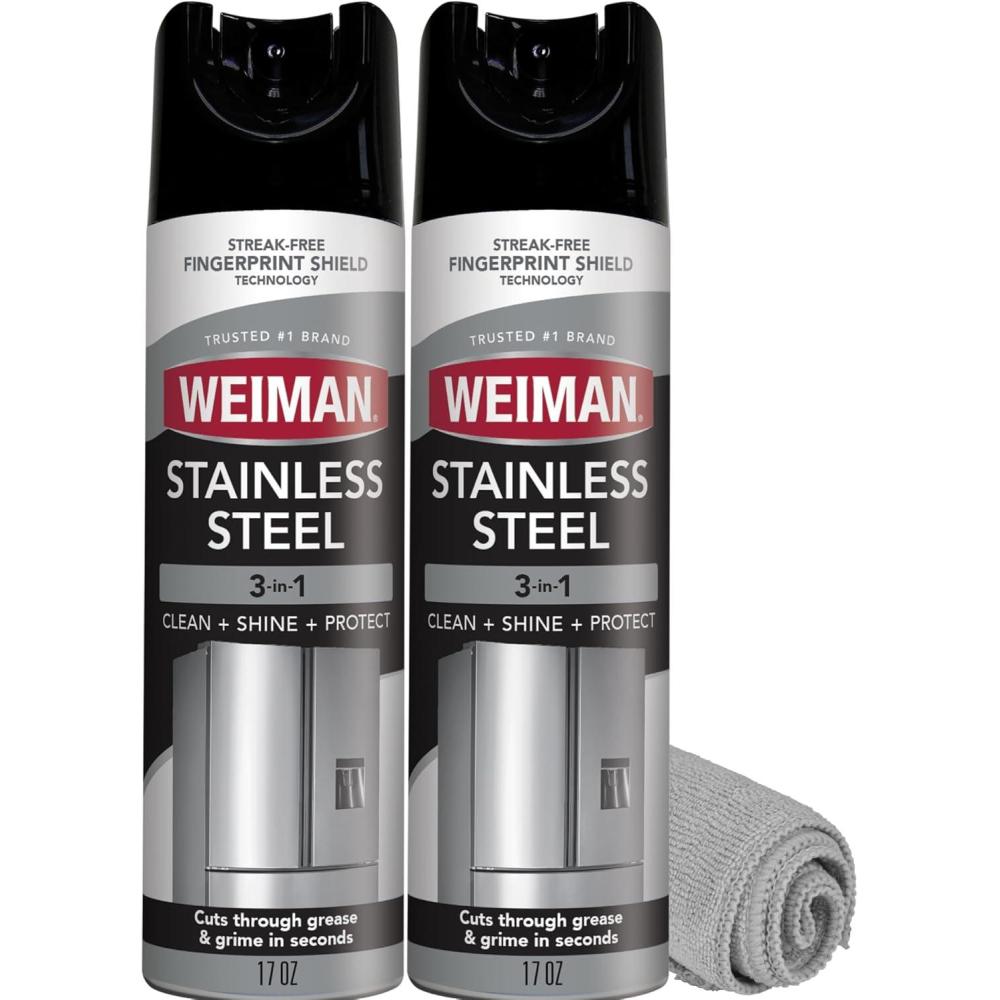 image:imageWeiman Stainless Steel Cleaner amp Polish 2 Pack Aerosol Anti Fingerprint Spray Stainless Steel Cloth Water Spots amp Grease No Streaks or Residue Safe for Metal Polish Chrome Appliances amp Sinks34 Ounce Pack of 1