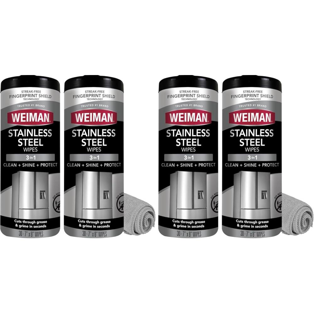image:imageWeiman Stainless Steel Cleaner amp Polish Kit 2 Wipes amp Cloth AntiFingerprint Removes Grease Water Spots Streaks amp Residue Polishing Cleaner Safe for Appliances Chrome Sinks amp Grill Exteriors30 Count Pack of 4