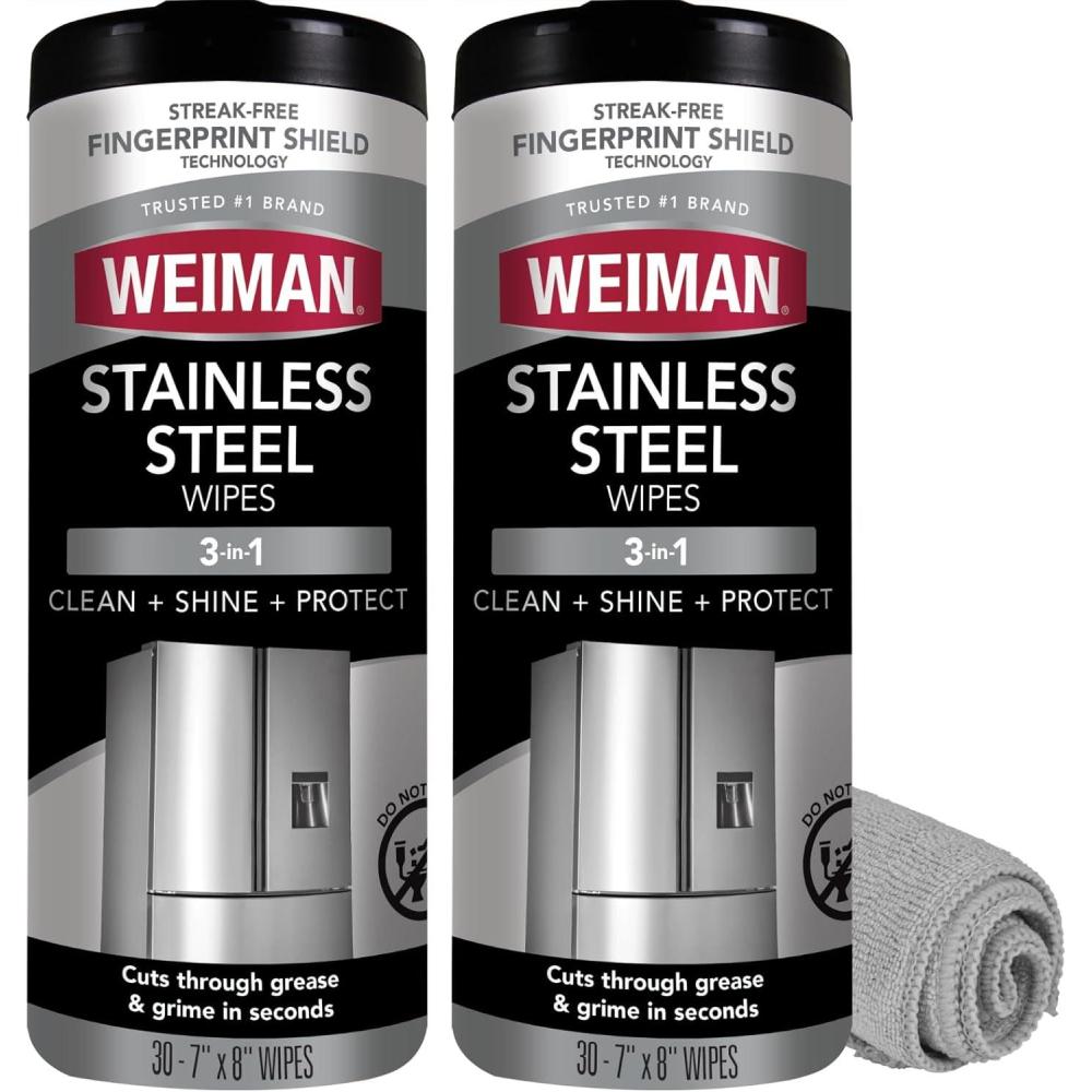 image:imageWeiman Stainless Steel Cleaner amp Polish Kit 2 Wipes amp Cloth AntiFingerprint Removes Grease Water Spots Streaks amp Residue Polishing Cleaner Safe for Appliances Chrome Sinks amp Grill Exteriors30 Count Pack of 2