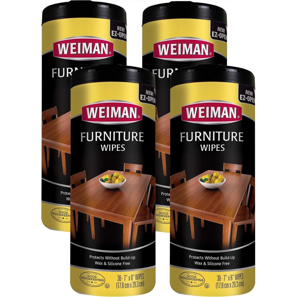 image:imageWeiman Wood Polish and Cleaning Wipes For Furniture Cleaner Protect from Watermarks Stains amp Aging No BuildUp UVX15 Prevent Drying Fading amp Discoloration 2 Pack with Microfiber Cloth30 Count Pack of 4