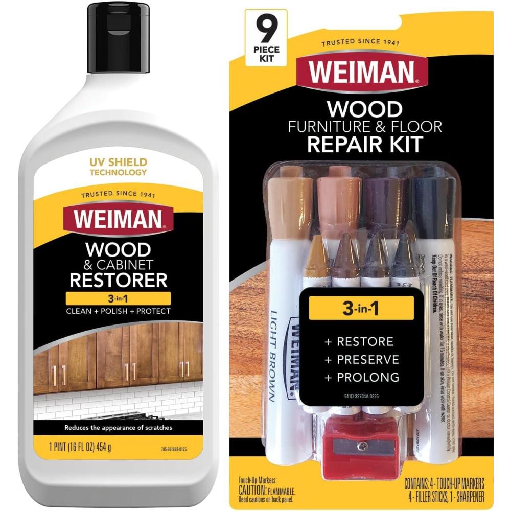 image:imageWeiman Wood and Cabinet Restorer 3In1 Bundle Removes Dirt Residue Dust Reduces Scratches Restore Shine Prevent Fading UV Shield Technology Safe for Antique Wood Tables Chairs CabinetsWood Restorer Kit