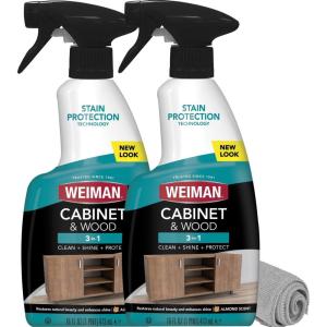 Weiman Cabinet & Wood Clean & Shine Spray – Furniture, Kitchen Cabinets, Baseboard & Trim, Fresh Almond Scent, Microfiber Cloth Included(16 fl oz (Pack of 2))