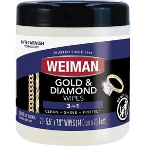 Weiman Gold & Diamond 3-in-1 Wipes – The Premium Jewelry Cleaner, Removes Tarnish and Dirt, Restores & Protect Sparkle and Shine, Easy-to-Use Wipes, Safe for Silver, Platinum, Gemstone, Titanium