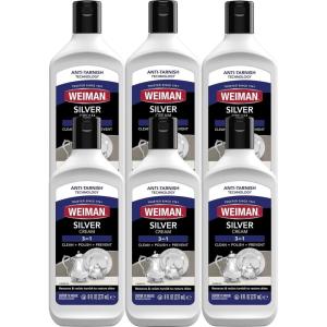 Weiman Silver Cream Cleaner 3-in-1, Anti-Tarnish Technology, Safely Clean, Polish, Shine & Restore, Removes & Prevent Tarnish, 8 Oz with Jewelry Polishing Cloth(8 Fl Oz (Pack of 6))