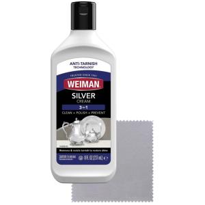 Weiman Silver Cream Cleaner 3-in-1, Anti-Tarnish Technology, Safely Clean, Polish, Shine & Restore, Removes & Prevent Tarnish, 8 Oz with Jewelry Polishing Cloth(8 Fl Oz & Cloth)