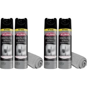Weiman Stainless Steel Cleaner & Polish, 2 Pack Aerosol, Anti Fingerprint Spray Stainless Steel Cloth, Water Spots & Grease, No Streaks or Residue, Safe for Metal Polish, Chrome, Appliances & Sinks(34 Ounce (Pack of 2))