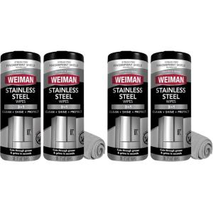 Weiman Stainless Steel Cleaner & Polish Kit, 2 Wipes & Cloth, Anti-Fingerprint, Removes Grease, Water Spots, Streaks & Residue, Polishing Cleaner Safe for Appliances, Chrome, Sinks & Grill Exteriors(30 Count (Pack of 4))