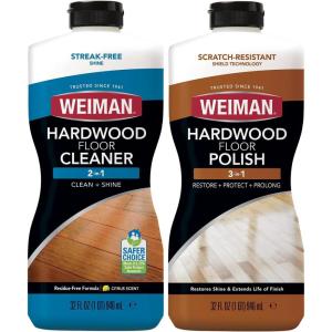 Weiman Wood Floor Polish and Restorer 32 Oz 3PC Bundle – High-Traffic Hardwood Floor, Natural Shine, Removes Scratches, Leaves Protective Layer(32 Oz Cleaner & Polisher)