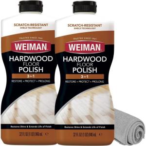 Weiman Wood Floor Polish and Restorer 32 Oz 3PC Bundle – High-Traffic Hardwood Floor, Natural Shine, Removes Scratches, Leaves Protective Layer(32 Oz Polisher (2 Pack))