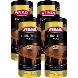 Weiman Wood Polish and Cleaning Wipes, For Furniture Cleaner, Protect from Watermarks, Stains & Aging, No Build-Up, UVX-15 Prevent Drying, Fading & Discoloration, 2 Pack with Microfiber Cloth(30 Count (Pack of 4))