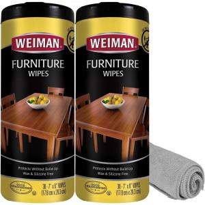 Weiman Wood Polish and Cleaning Wipes, For Furniture Cleaner, Protect from Watermarks, Stains & Aging, No Build-Up, UVX-15 Prevent Drying, Fading & Discoloration, 2 Pack with Microfiber Cloth(20 Count (Pack of 3))