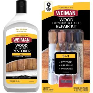 Weiman Wood and Cabinet Restorer 3-In-1 Bundle – Removes Dirt, Residue, Dust, Reduces Scratches, Restore Shine, Prevent Fading, UV Shield Technology, Safe for Antique Wood, Tables, Chairs, Cabinets(Wood Restorer Kit)