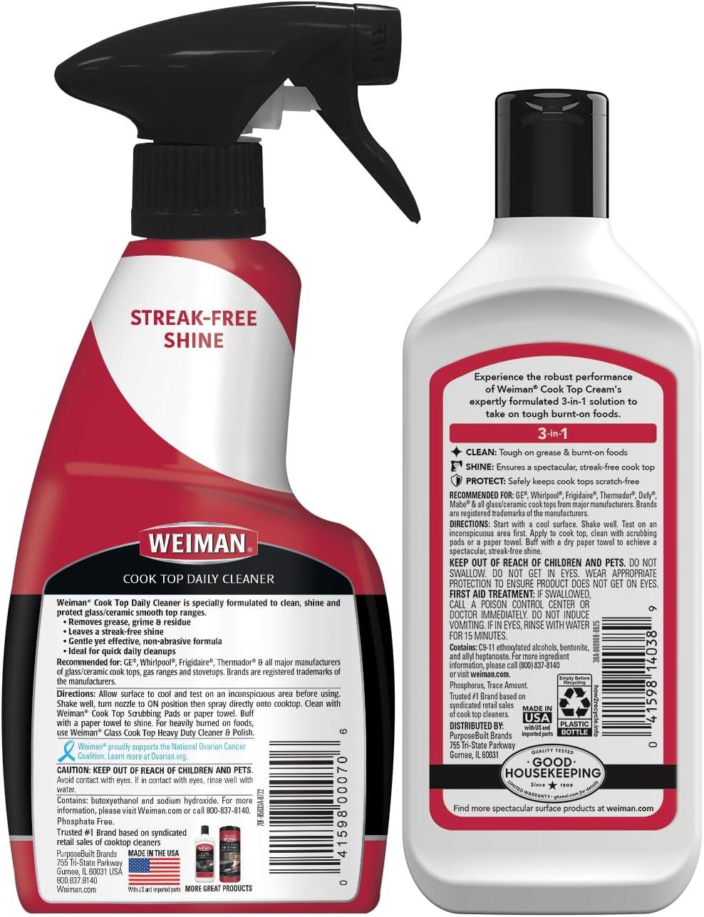 image:imageWeiman Ceramic and Glass Cooktop 10 Ounce Stove Top Daily Cleaner Kit 12 Ounce Glass Induction Cooktop Cleaning Bundle for Heavy Duty Mess Cleans Burnton Food1 Count Pack of 2