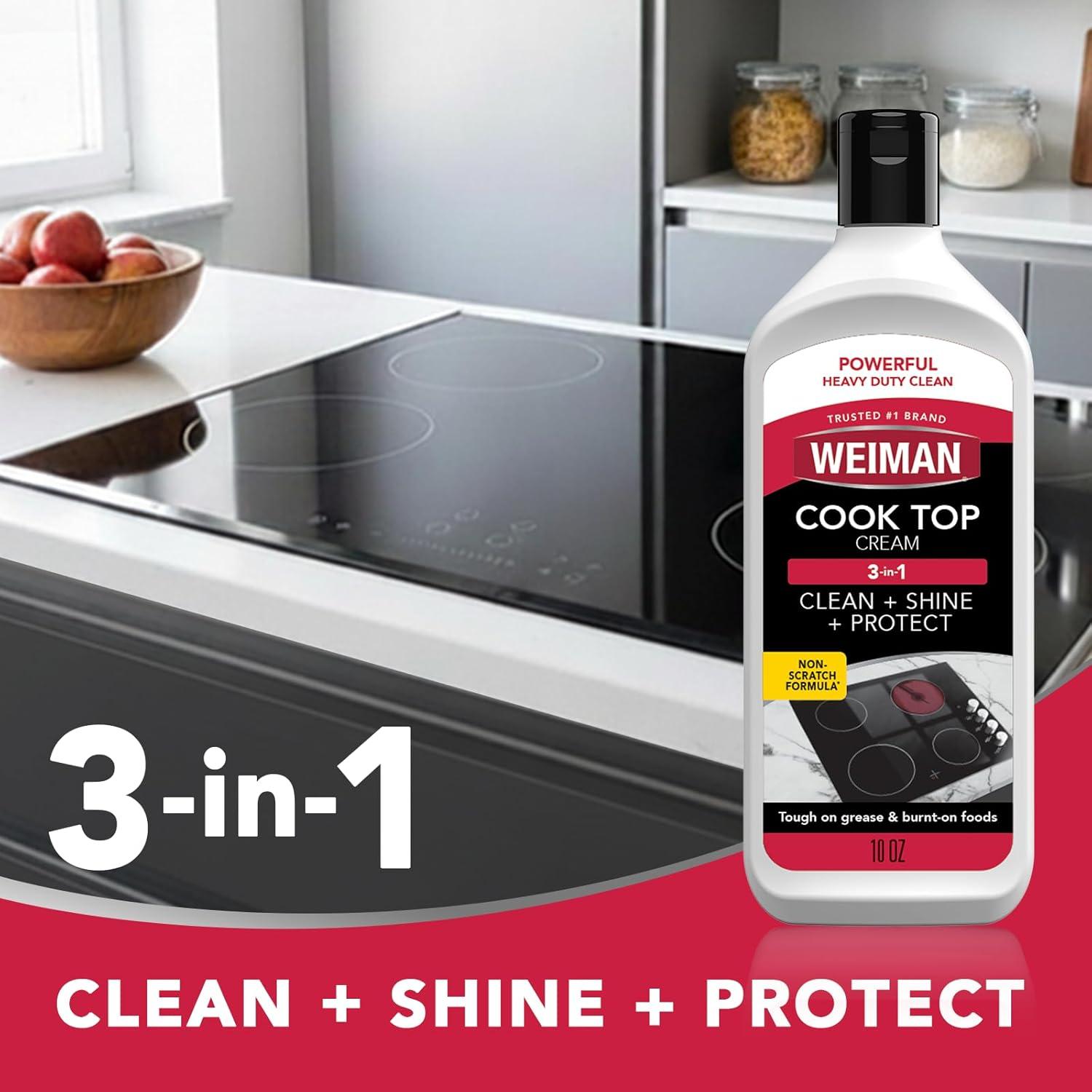 image:imageWeiman Ceramic and Glass Cooktop Cleaner Heavy Duty Cleaner and Polish 10 Ounce Bottle and 3 Scrubbing Pads