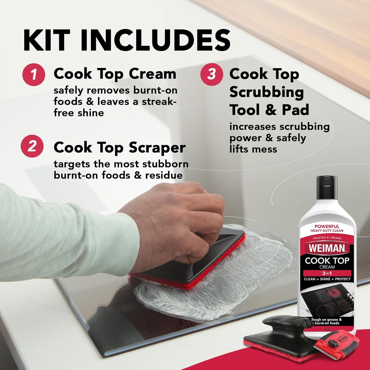 image:imageWeiman Glass amp Ceramic Cooktop Stove Top amp Oven Cleaner Kit Kitchen Cleaner Cream 3 Scrubbing Pads amp Scraper for BurntOn Food amp Grease Clean Shine Safe for Induction Electric amp Gas CooktopsCleaner Kit