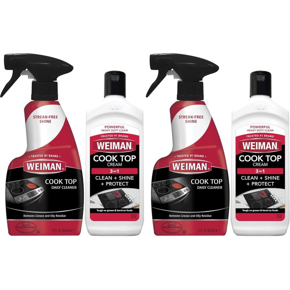 image:imageWeiman Ceramic and Glass Cooktop 10 Ounce Stove Top Daily Cleaner Kit 12 Ounce Glass Induction Cooktop Cleaning Bundle for Heavy Duty Mess Cleans Burnton Food1 Count Pack of 2