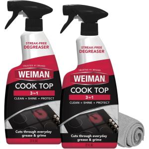 Weiman 2-Pack Cooktop Cleaning Spray & Microfiber Cloth – Cooktop & Oven Cleaner for Streak & Residue Free – Non-Abrasive Degreaser Safe for Glass & Ceramic