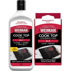 Weiman Ceramic and Glass Cooktop Cleaner – Heavy Duty Cleaner and Polish (10 Ounce Bottle and 3 Scrubbing Pads)