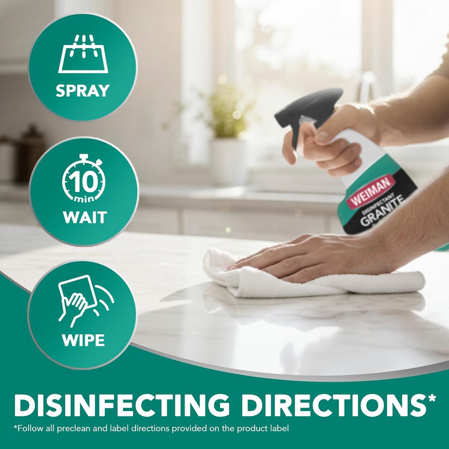 image:imageWeiman Disinfectant Granite Cleaner and Polish With Microfiber Cloth Safely Clean Disinfect and Shine Granite Marble Soapstone Quartz Quartzite Slate Limestone Corian Laminate Tile Countertop