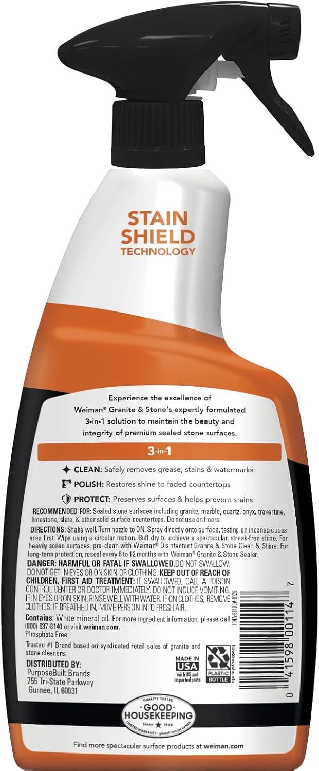 image:imageWeiman Granite and Stone Cleaner 3in1 Removes Grease Stains amp Watermarks StreakFree Formula with Stain Shield Technology Safe on Marble Quartz Tile Granite Quartzite amp Slate