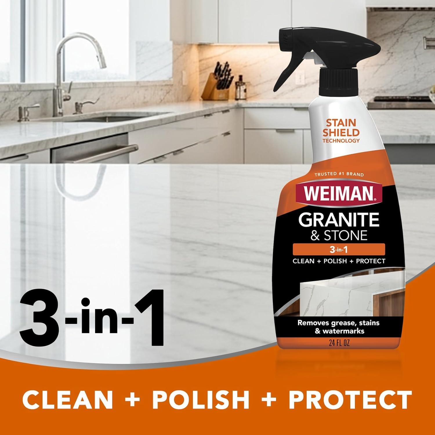 image:imageWeiman Granite and Stone Cleaner 3in1 Removes Grease Stains amp Watermarks StreakFree Formula with Stain Shield Technology Safe on Marble Quartz Tile Granite Quartzite amp Slate