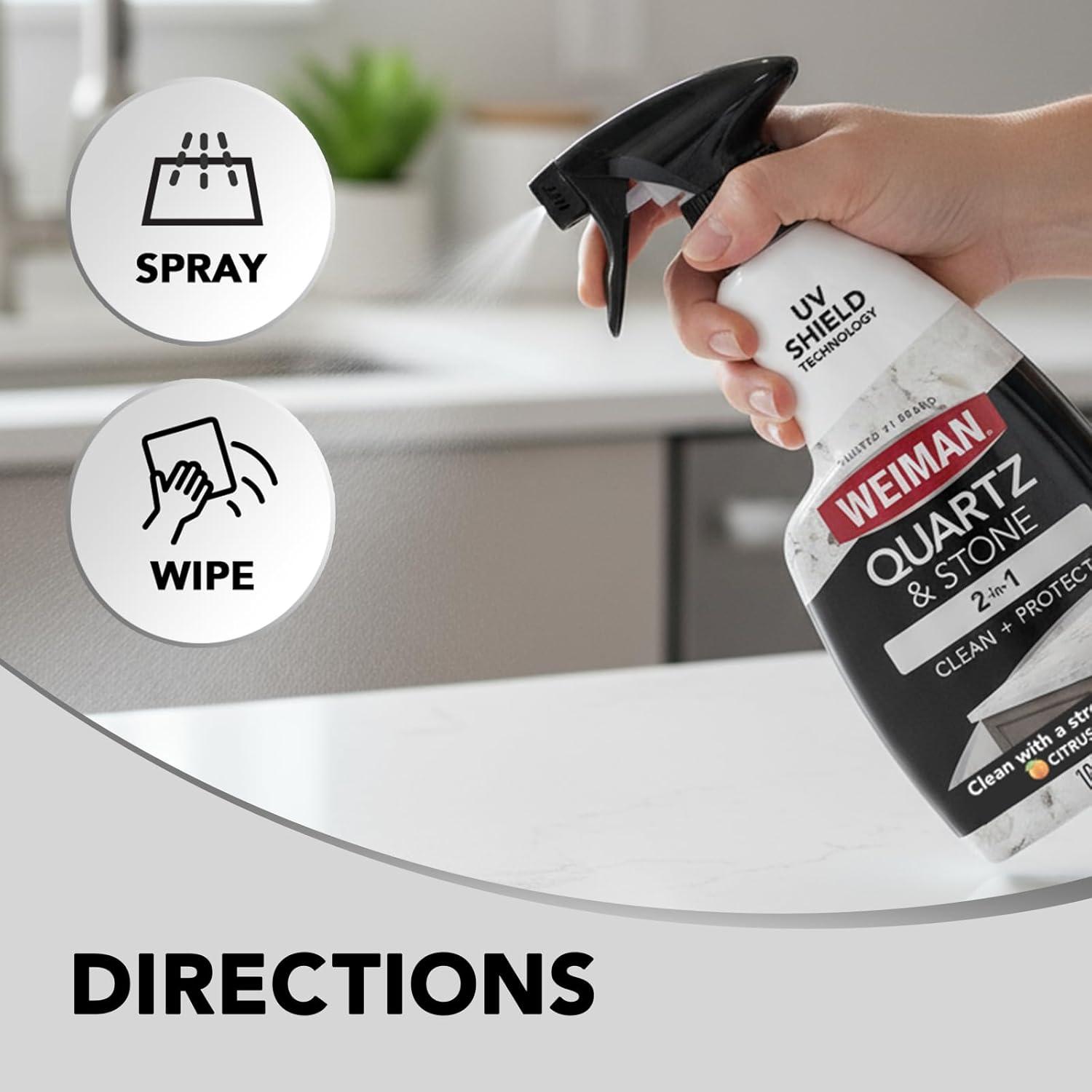 image:imageWeiman Quartz Countertop Cleaner and Polish 2 Pack wMicro Towel Clean and Shine Your Quartz Countertops Islands and Stone Surfaces with Ultra Violet Protection