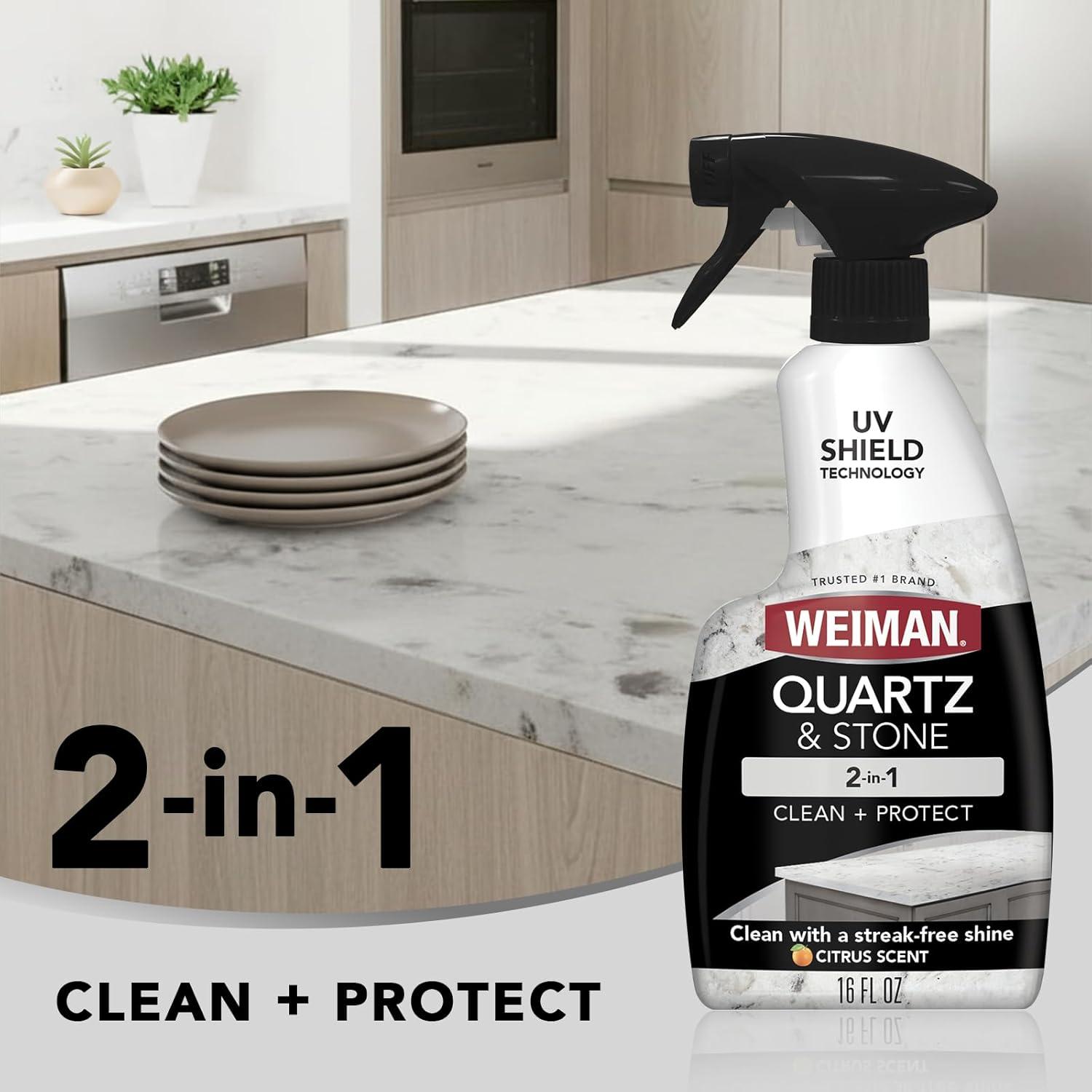 image:imageWeiman Quartz Countertop Cleaner and Polish 2 Pack wMicro Towel Clean and Shine Your Quartz Countertops Islands and Stone Surfaces with Ultra Violet Protection