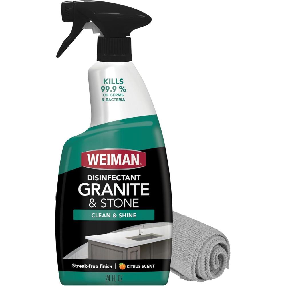 image:imageWeiman Disinfectant Granite Cleaner and Polish With Microfiber Cloth  Safely Clean Disinfect and Shine Granite Marble Soapstone Quartz Quartzite Slate Limestone Corian Laminate Tile Countertop