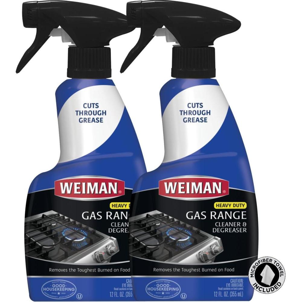 image:imageWeiman Heavy Duty Gas Range amp Stove Top Cleaner and Degreaser 2 Pack 24 Ounces with MicroFiber Cleaning TowelPack of 2