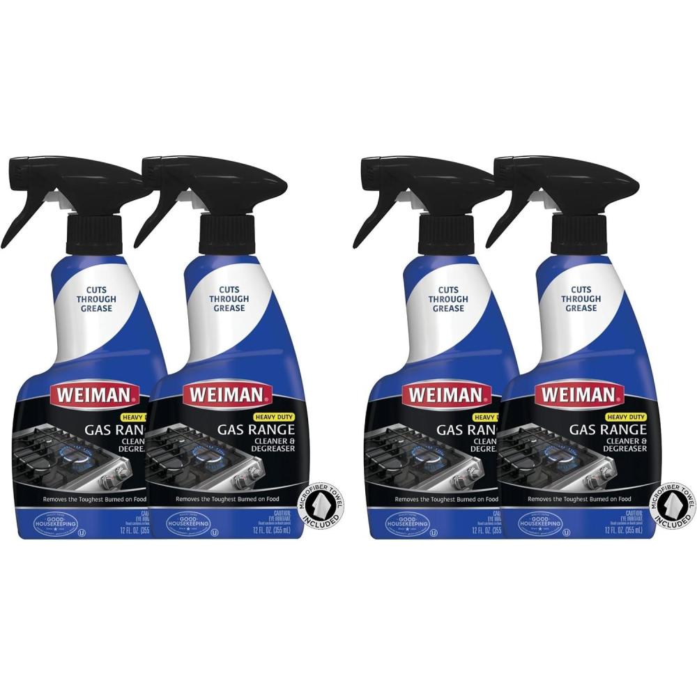 image:imageWeiman Heavy Duty Gas Range amp Stove Top Cleaner and Degreaser 2 Pack 24 Ounces with MicroFiber Cleaning TowelPack of 4