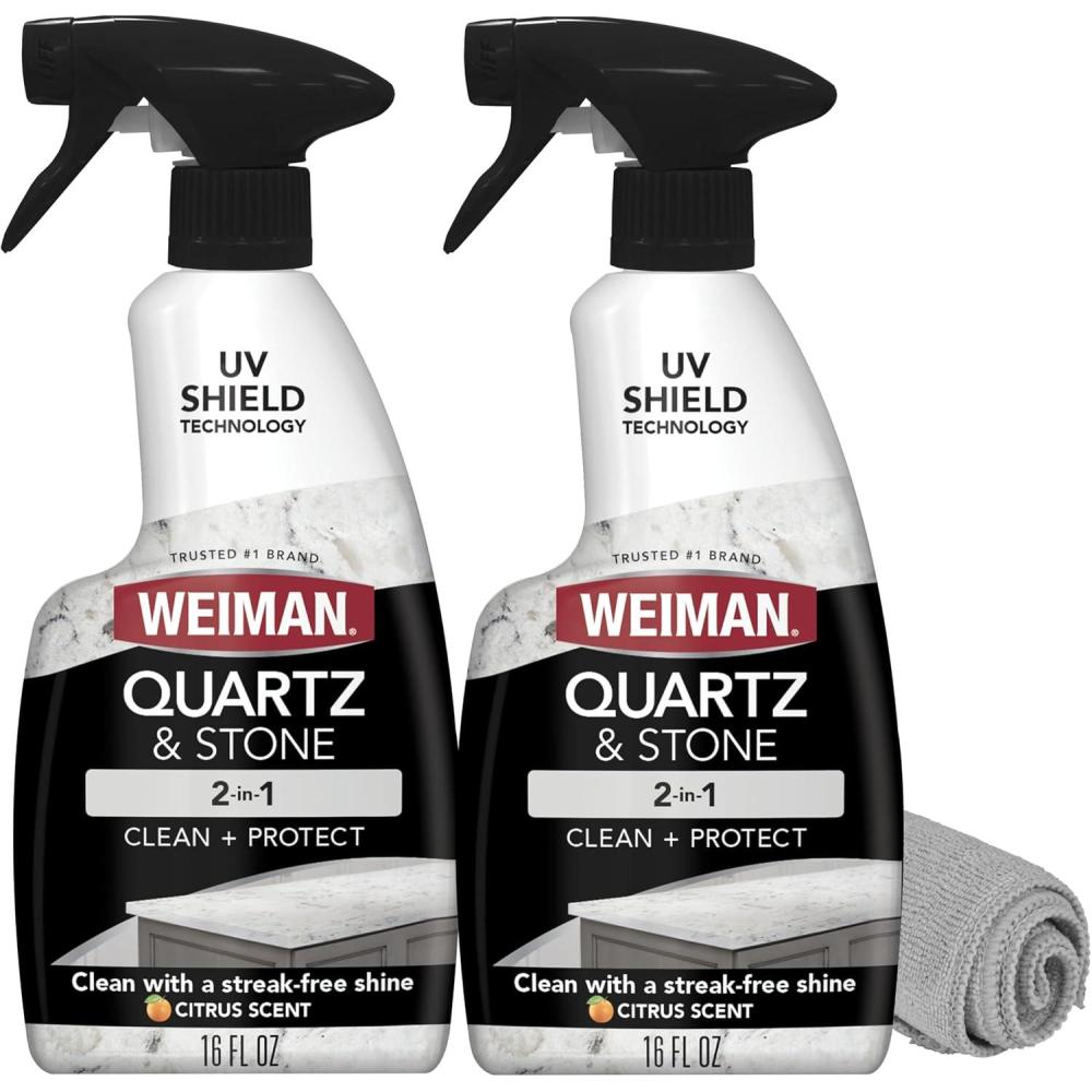 image:imageWeiman Quartz Countertop Cleaner and Polish 2 Pack wMicro Towel Clean and Shine Your Quartz Countertops Islands and Stone Surfaces with Ultra Violet Protection