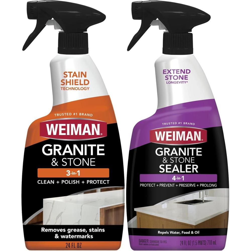 image:imageWeiman Stone amp Granite Countertop Cleaner and Sealer Kit  Clean Polish amp Protect Natural Stone amp Granite Sealer  StreakFree  Safe for Granite Marble amp Quartz  2 Pack 24 oz EachGranite Kit 2